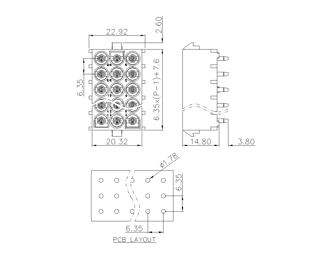 Końcówka zaciskowa BP635VXXM-WT-0000 3 pojedyncze rzędy